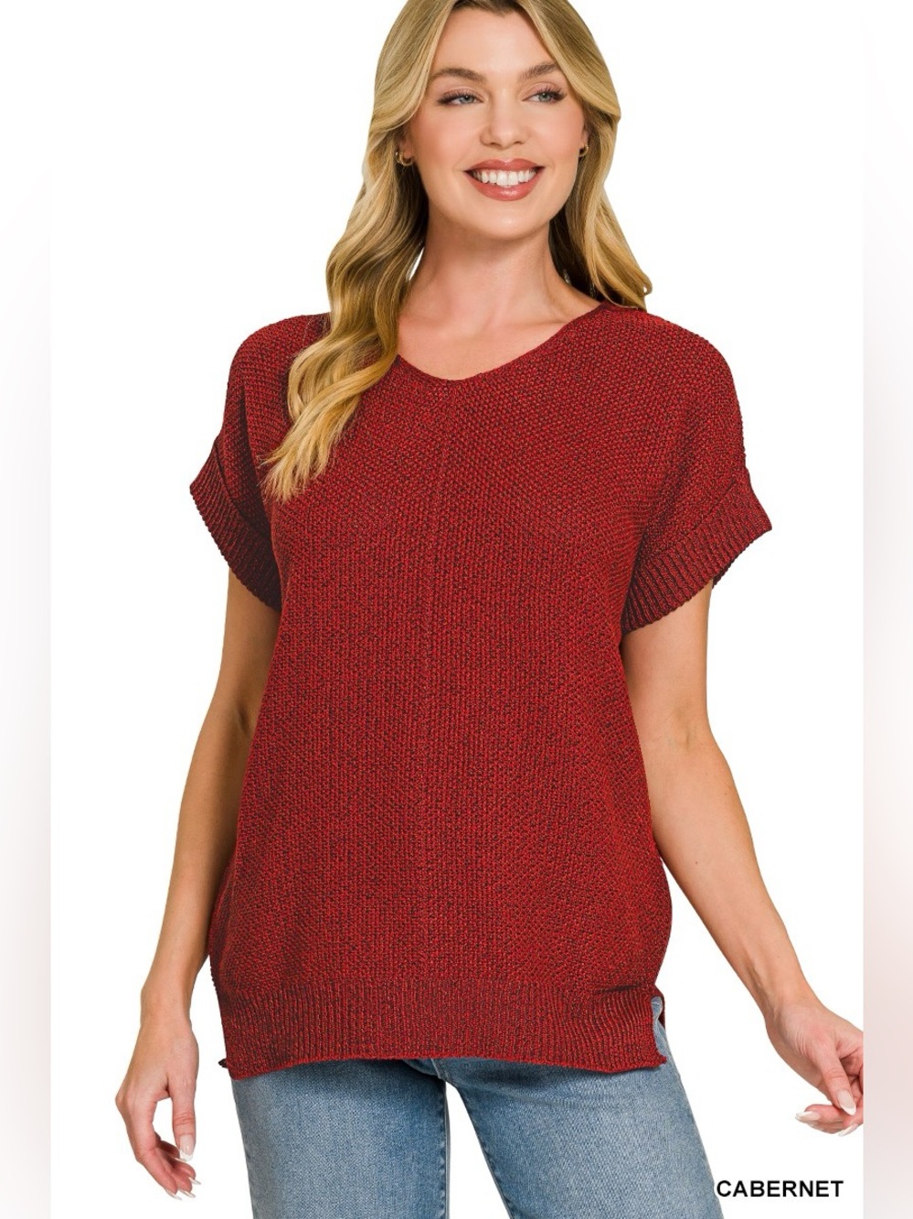 Zenana Center Seam Short Sleeve Sweater🛍️